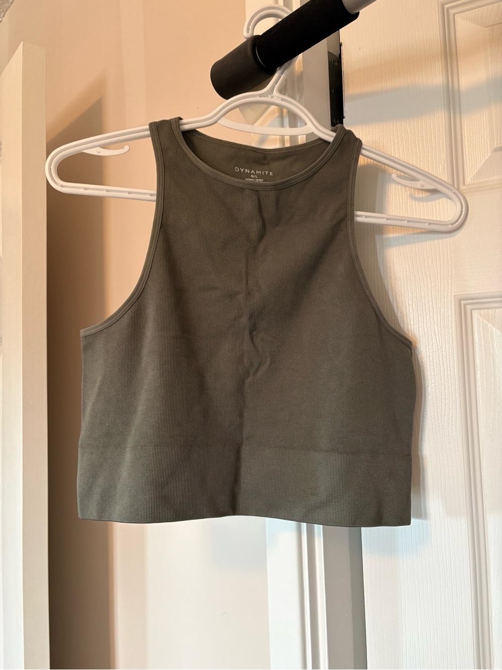 Dynamite Olive Ribbed High-Neck Cropped Tank